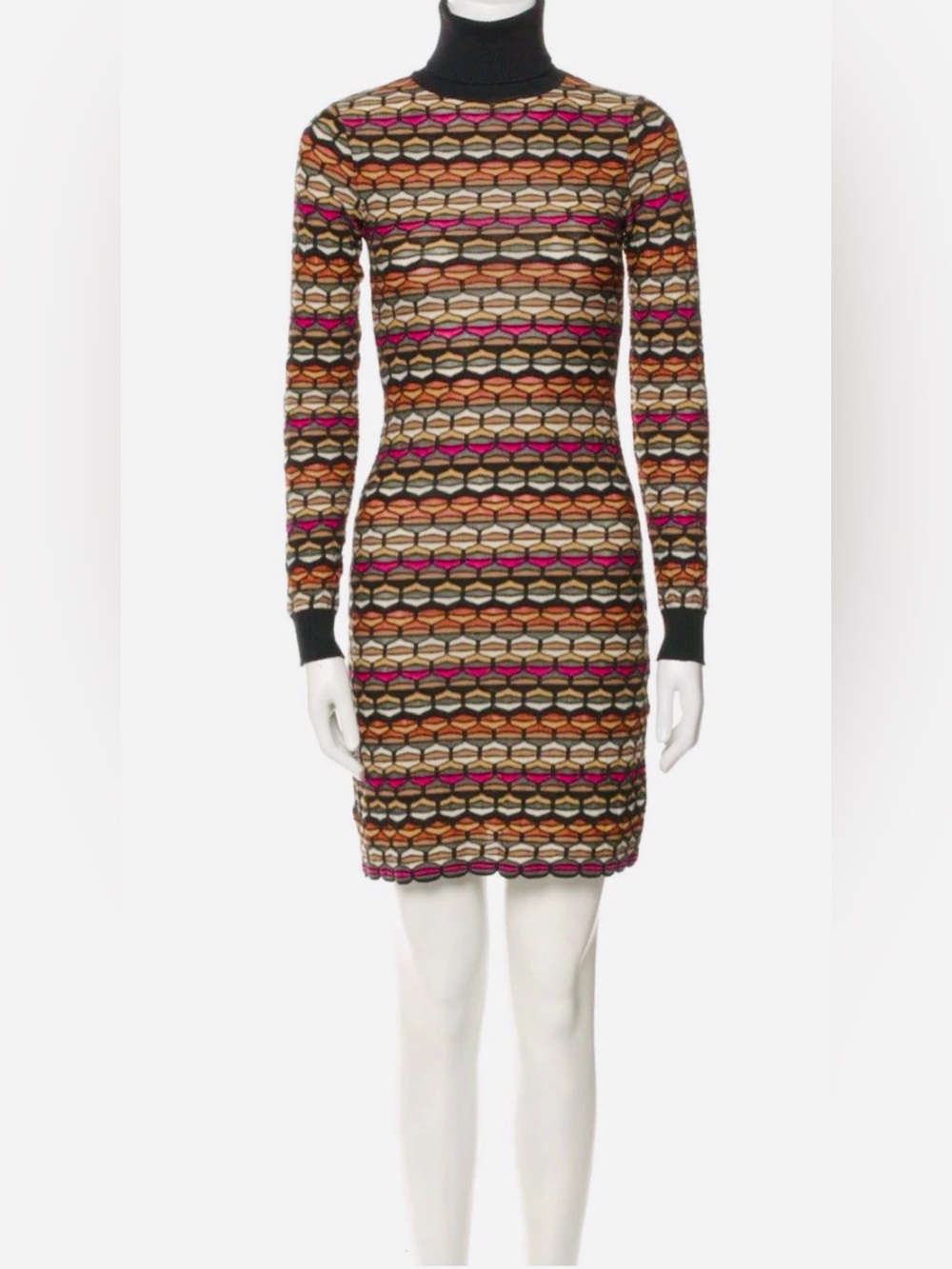 Missoni Long Stretch Knit Bodycon Dress Short 6 Multi Geometric Retro Party